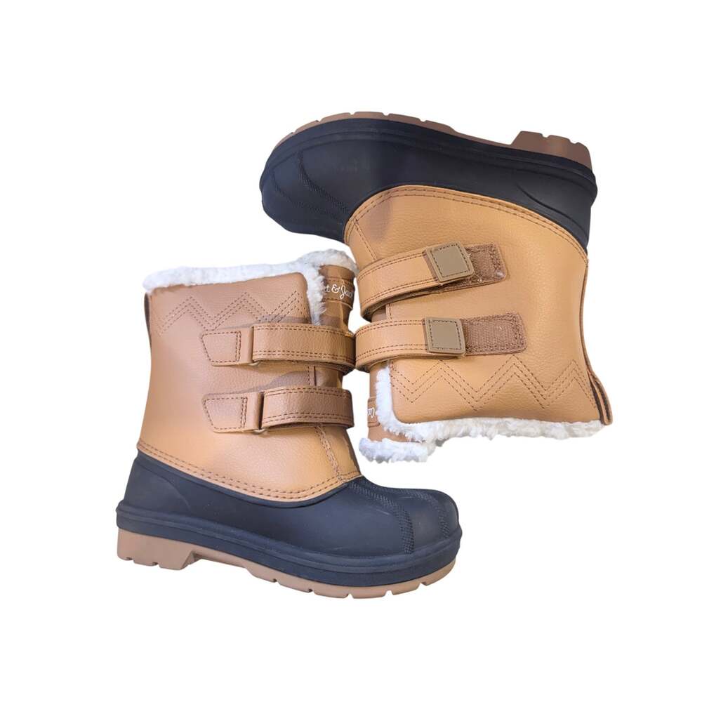 Cat & Jack Toddler Snow Boots Size 12 Tan Black Faux Fur Lined Winter Duck Boots
